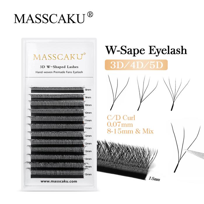 MASSCAKU 3D 4D 5D 6D Premade Fans W Shape Lashes Extensions High Quality Natural Soft Individual Ful