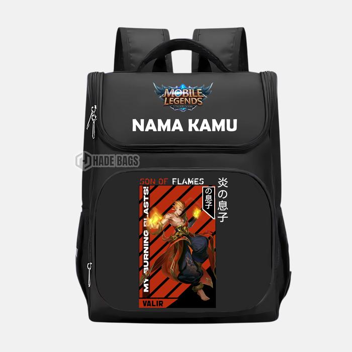 Hade Bags Tas Ransel SEKOLAH Design Logo KARAKTER HERO VALIR MOBILE LEGENDS ML Free Cetak Nama custo