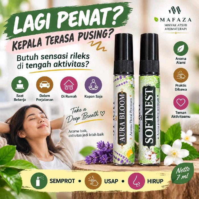 MAFAZA Aromaterapi Spray Aura Bloom 7ml Minyak Atsiri Peppermint Segar Wangi Premium Aroma Floral El