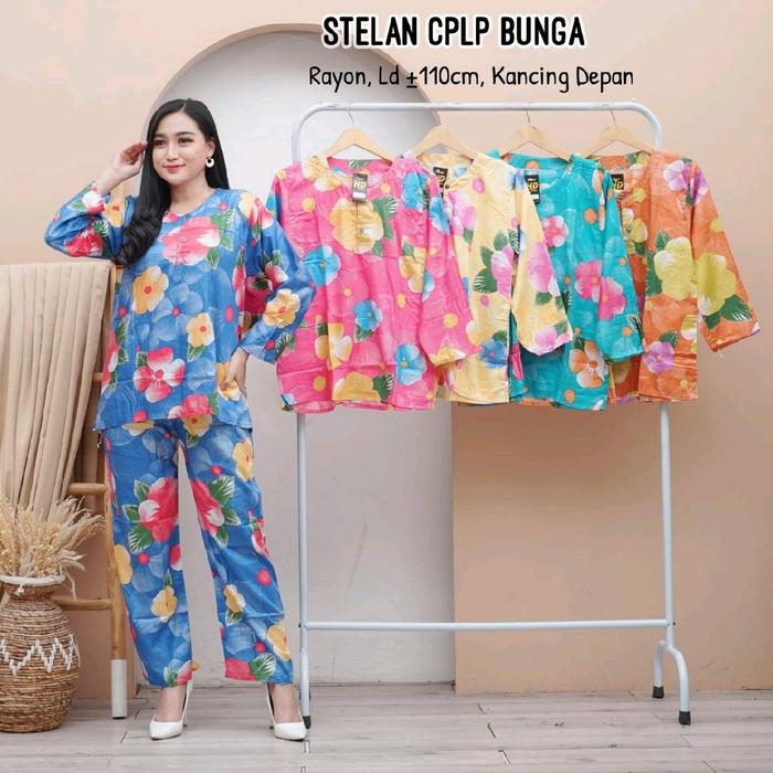 stelan cp lp motif bunga pekalongan
