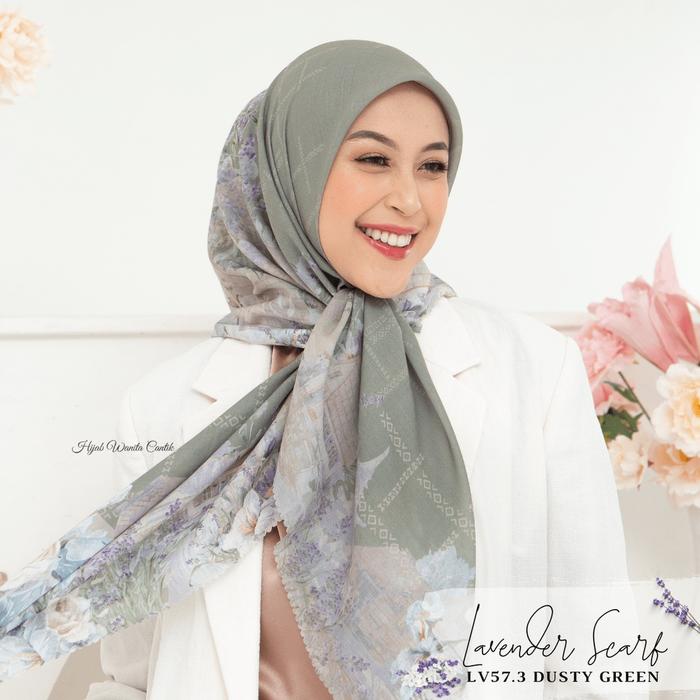 New Hijabwanitacantik - Segiempat Lavender Scarf LV57.3 Dusty Green | Hijab Segi Empat Motif Jilbab 