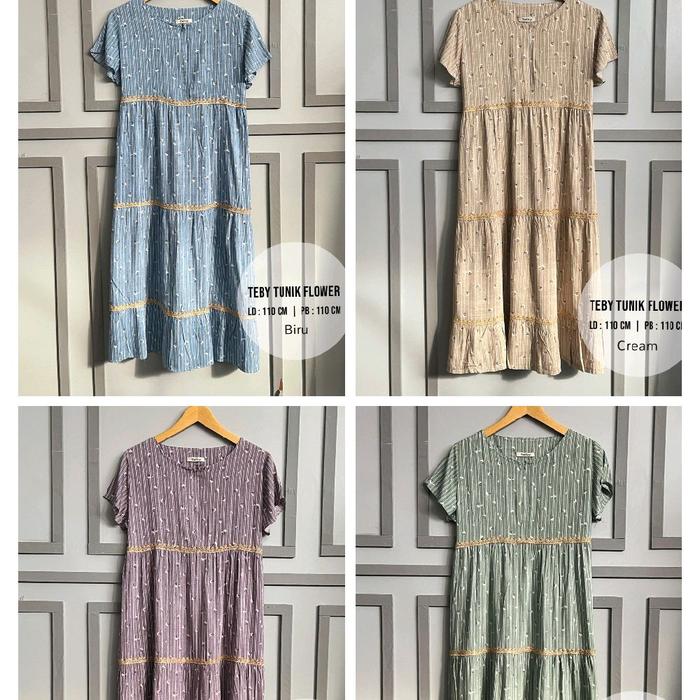 Teby Tunik Flower Wanita Elegan dan Nyaman Bahan Adem Lembut LD 110 PB Daster Flower Tunik