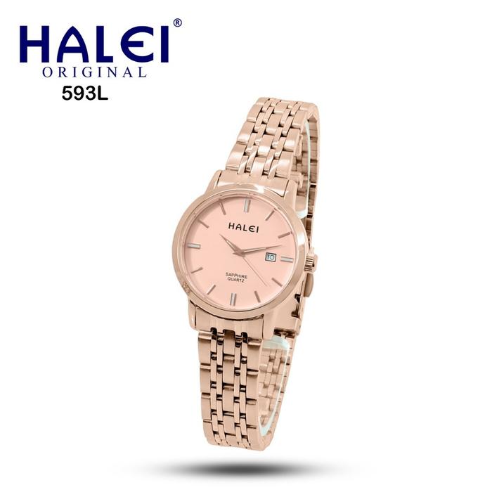 HALEI WATCH 593 L JAM TANGAN WANITA HALEI KECIL ELEGAN ANTI AIR RANTAI STAINLESS BACK TANGGAL ANALOG