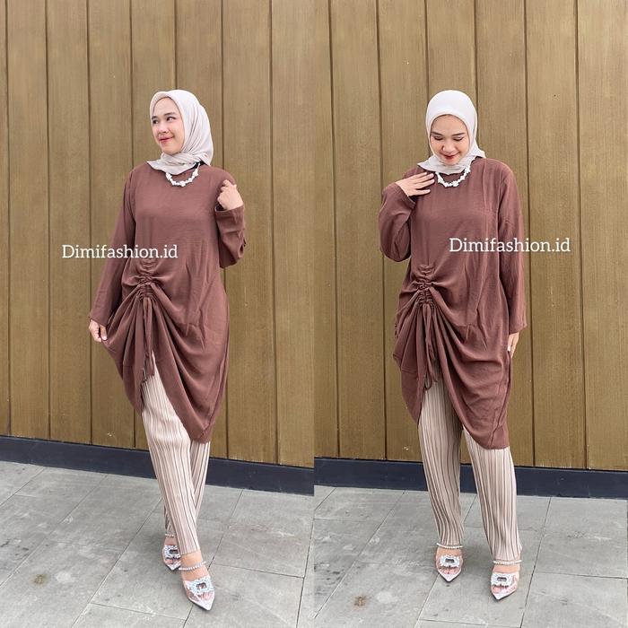 ONE SET AYANA (tunik serut+hijabsquare+kulot lidi pensil plisket) Airflow Celana Crinkle Fit