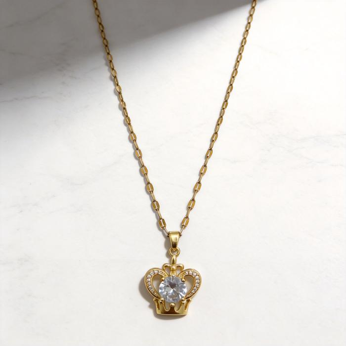 Chandrika ~ C059 ~ Kalung Liontin Mahkota Raja Rantai Pecah Kopi Bahan Titanium Gold