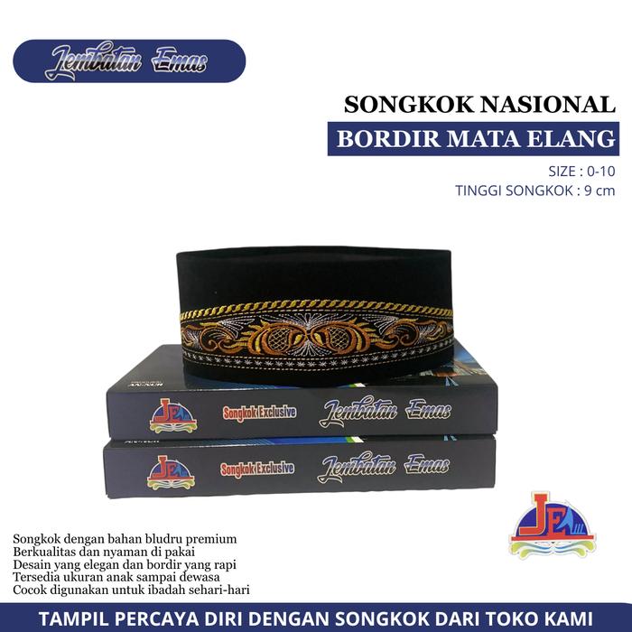 PECI BORDIR BENANG [MATA ELANG]/SONGKOK BORDIR BENANG TINGGI 9 Muslim Kopiah Batik Bordir Premium Ba