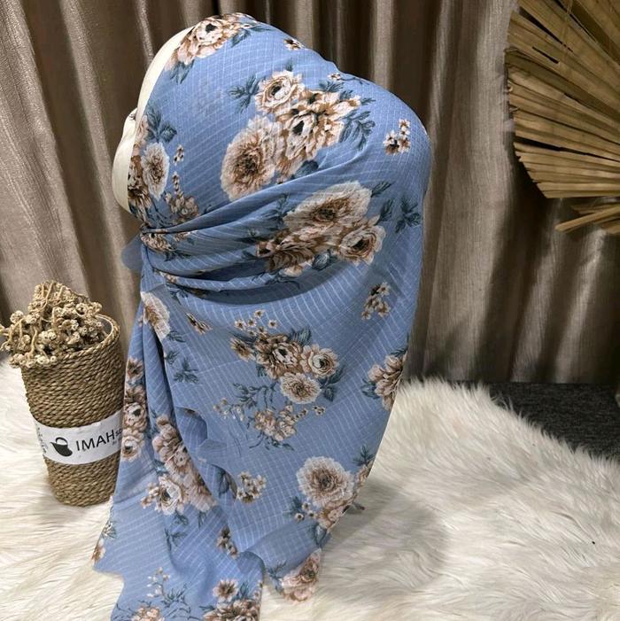 hijab dobby mhotif warna khusus hitam original Imah scarf tepi di lasercut rapih berbahan serat kota