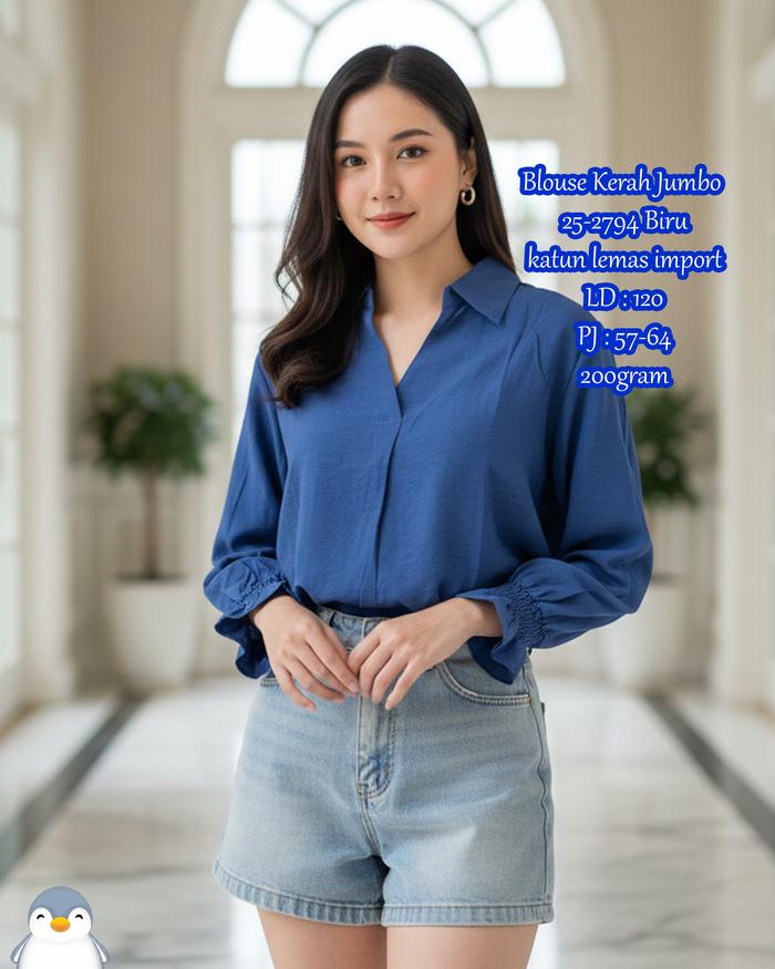 Blouse Kerah Jumbo 25-2794 Bahan katun lemas import LD : 120