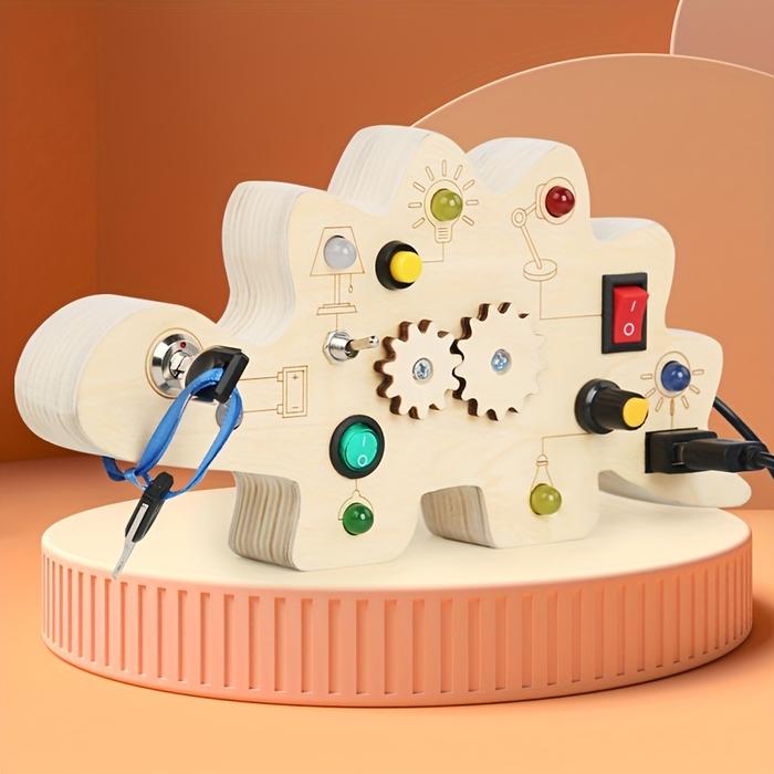 Montessori Wooden Dinosaur Busy Board LED Light Circuit Board Busy