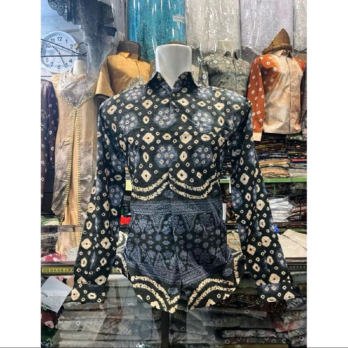 Kemeja Pria Jumputan Songket Palembang Bahan Dolby Printing Hem Cowok Laki Dewasa Dobby Lengan Panja