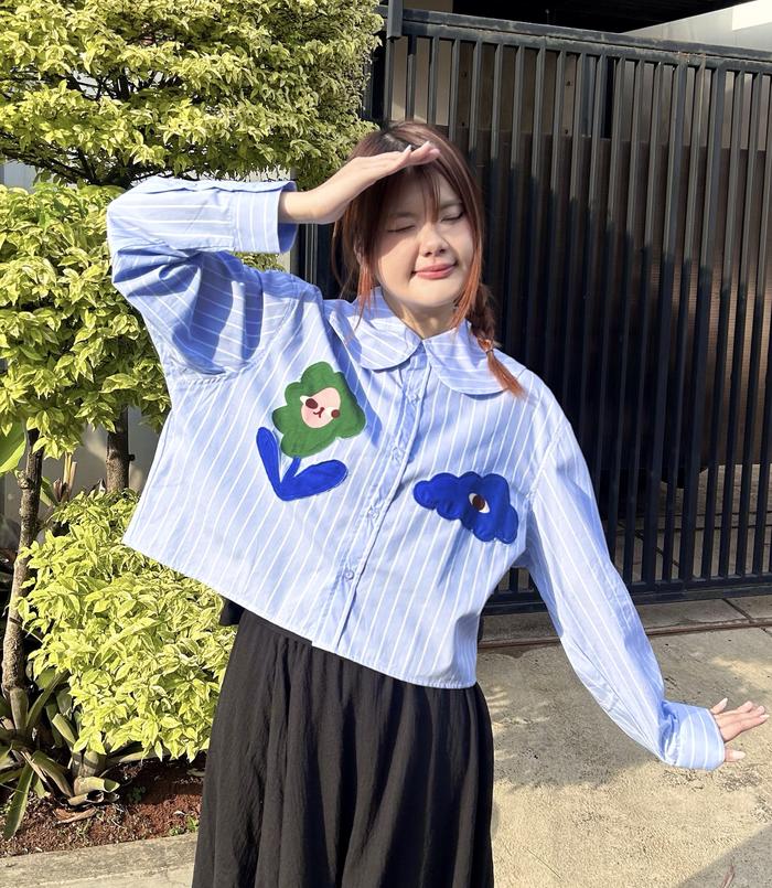 Work Hard Stay Cute Buttoned Shirt Long Sleeve | Liunic on Things | Kemeja Panjang Peterpan Collar