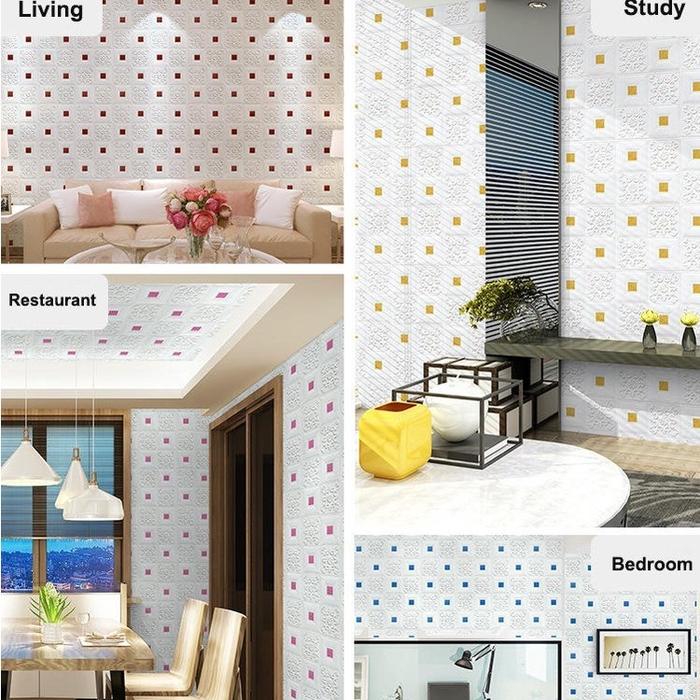 Wallpaper Dinding Sticker Foam 3D 70 x 70 Wall Motif Batik 3D