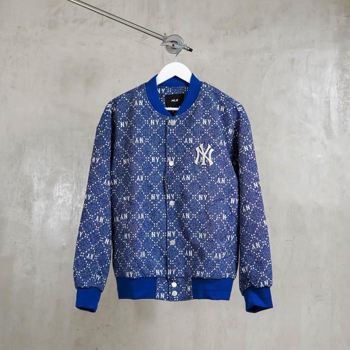Jacket MLB NY MONOGRAM WHITE BLUE BOMBER JACKET 100% ORIGINAL