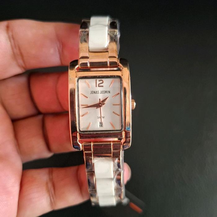 Jam tangan wanita jonas jasmin, fitur tanggal, tahan air, uk 2x3 cm rose gold, keramik