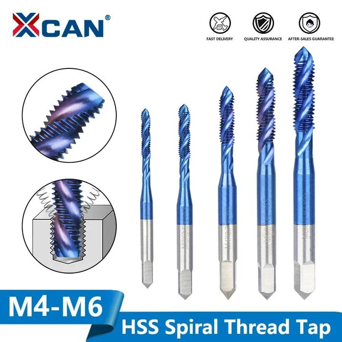 XCAN 1 buah Tap sekrup metrik, Tap ulir M4-M6 HSS lapis biru Nano,