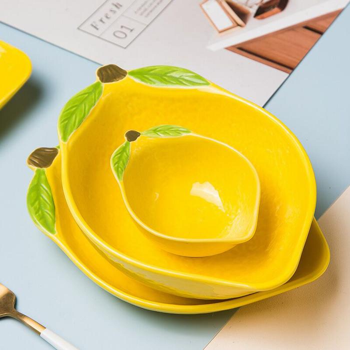 Creative Lemon Shaped Ceramic Tableware Dinner Plate Cute Yellow