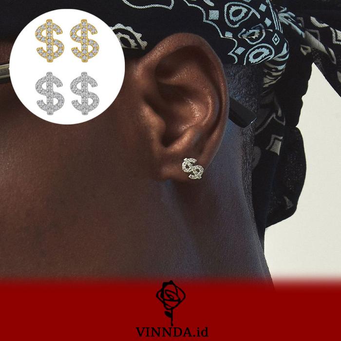 Anting Tusuk Zirkon Micro-Pave Tanda Dolar Hip-Hop Yang Dipersonalisasi VINNDA