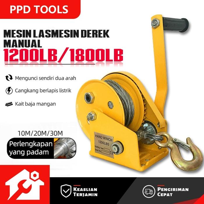 Hand Winch Katrol Winch Manual Engkol Tangan Dua Arah Mengunci Sendiri Traksi Derek 1200/1800lbs Der