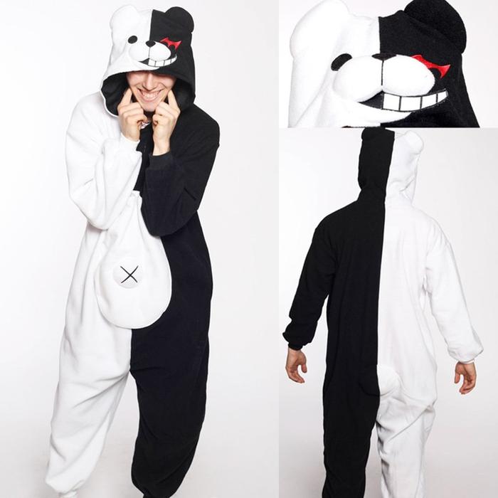 HKSNG Adult Monokuma Bear Onesies Kigurumi Cosplay Costume Anime Pajamas Halloween Party Jumpsuits P