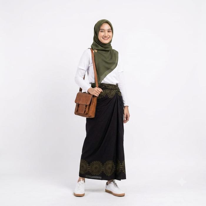 Al-Ma'Ha Sarung Batik Pekalongan Santri Putri Kain Goyor Motif Terbaru Hitam Katun Dewasa Tenun 120x