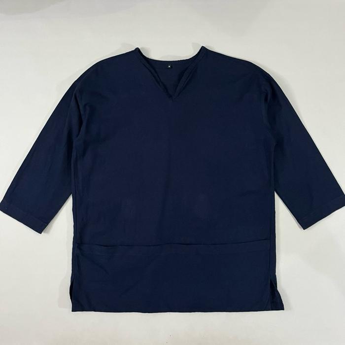 Unbranded Navy Two Pocket Linen 3/4 Sleeve Shirt no Muji Uniqlo U Carhartt Dickies Supreme Stussy Un