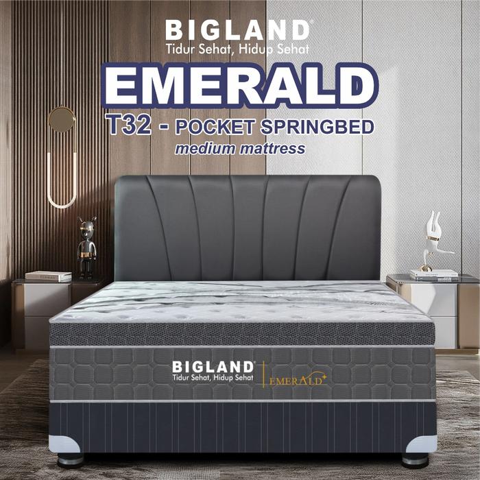 SPRINGBED BIGLAND POCKET EMERALD (T 32) - Springbed Tebal 32 cm dengan Comfort Feel Meidium ditambah
