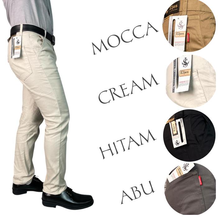 Eljes celana pria chinos standar slim celana panjang pria celana chino Kain Katun