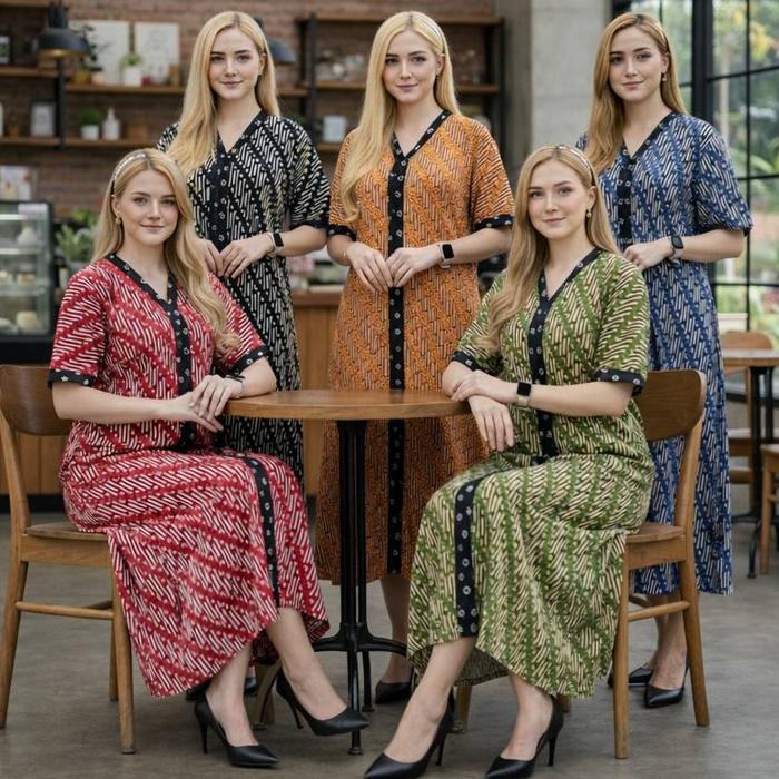 Daster Piyama Seno Ld 120cm Pb 118cm Baju Tidur Wanita Resleting Busui Bahan Rayon Dress Motif Kimon