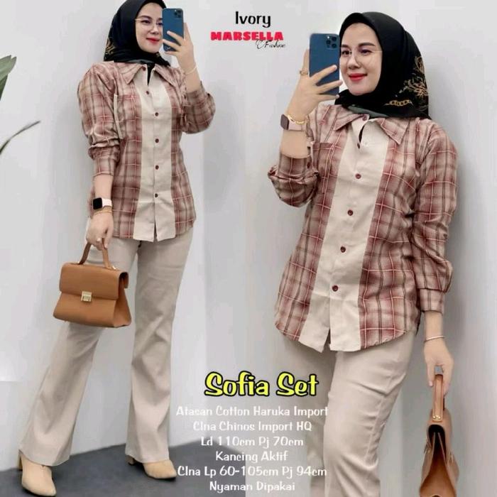 ALDA SET.SETELAN KEMEJA DAN CELAN CUTBRAY.ONESET CUTBRAY.ONE SET KEMEJA KOTAK WANITA.ONE SET CELANA 