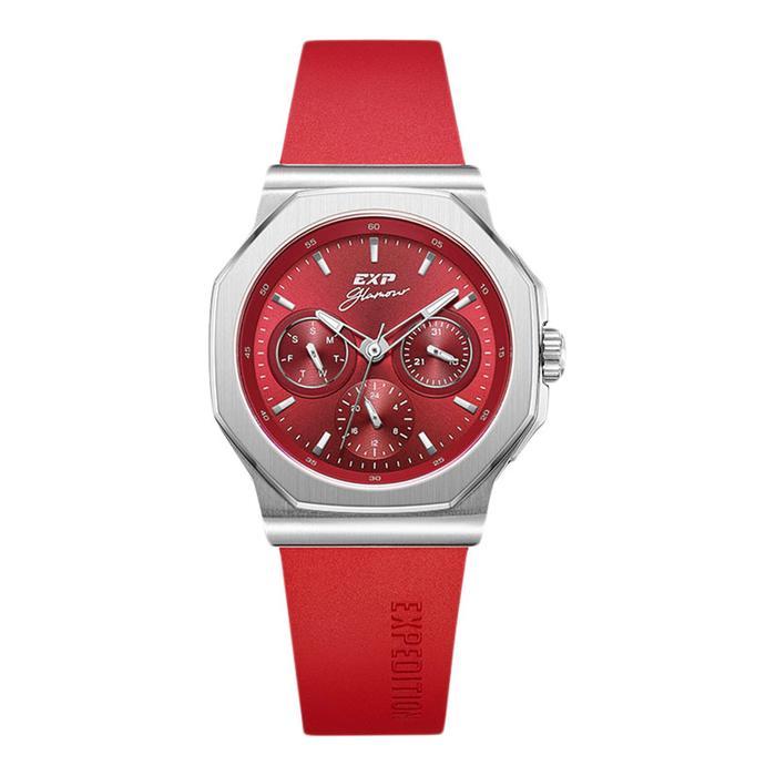 Jam Tangan Wanita Expedition Ladies E 6816 Bf Rssre Glamour Red Dial Red Rubber Strap