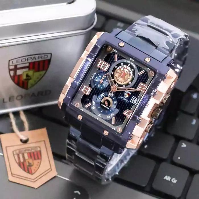 Jam Tangan Pria Leopard 8826 Chrono Strap Rantai Original