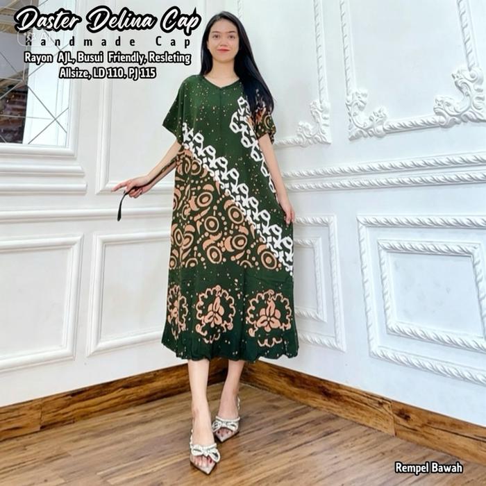 Daster Twill Delina Cap Handmade Cap Rayon AJL Bussui Friendly Resleting Allsize Rempel Bawah LD 120