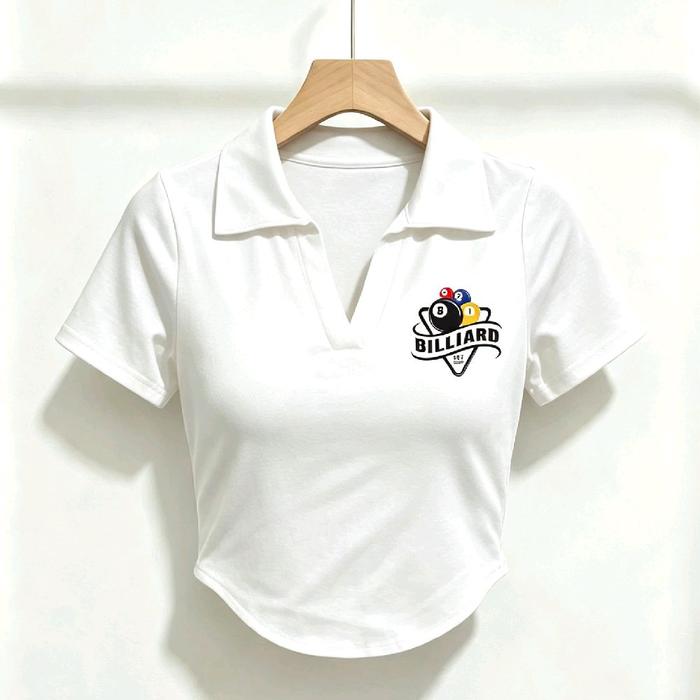 crop top wanita Billiard Polo Shirt Hitam dengan Logo Billiard di Dada