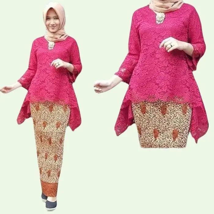 Setelan Kebaya Modern Bahan Brukat Cornelli Full Puring Rok Batik Wanita Bahan Semi Sutra Warna Tosc