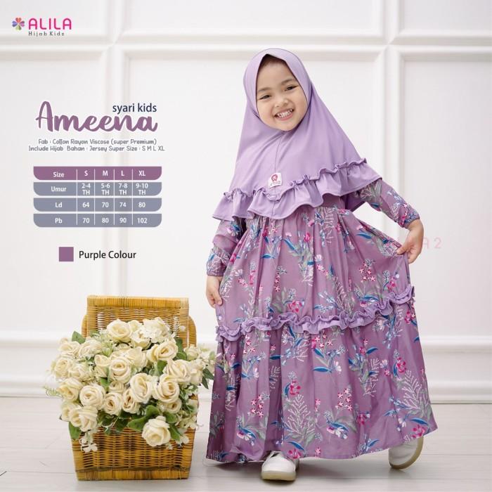 baju anak perempuan setelan gamis jilbab ameena syari kids ori alila