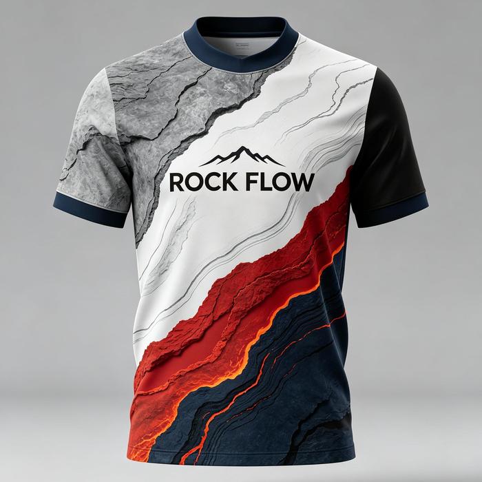 Kaos Pria Lengan Pendek Kerah Bulat dengan Cetak 3D Motif Batu Geologi Abstrak Merah Putih Abu-Abu d