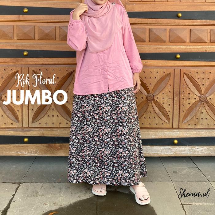 sheraa.id | ROK JUMBO FLORAL SKIRT JUMBO MUAT BB 70-95 KG | ROK Panjang Wanita A-LINE MOTIF BUNGA De