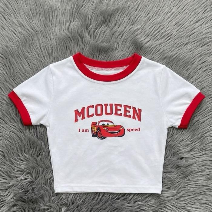 Baju Crop Wanita Atasan McQueen I Am Speed Desain Mobil Merah Putih