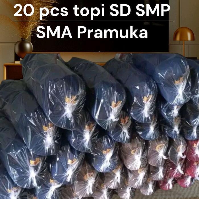 grosir 20 pcs topi SD SMP SMA Pramuka grosir topi sekolah Aksesoris - isi 20 SD, merah