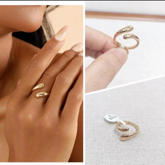 Cincin Polos Bypass Ring Titanium Steel Rose Gold Anti Karat Premium Aesthetic Wanita Trendi