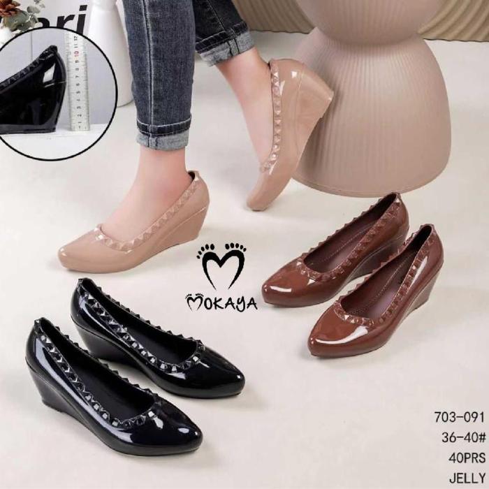 Mokaya Sepatu Jelly Wedges Tinggi 6 Cm lancip berduri type 703