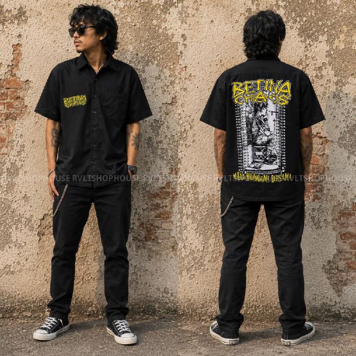 Kemeja Band Punk Betina Chaos - Kemeja Punk Kemeja Pria Kemeja Distro Katun