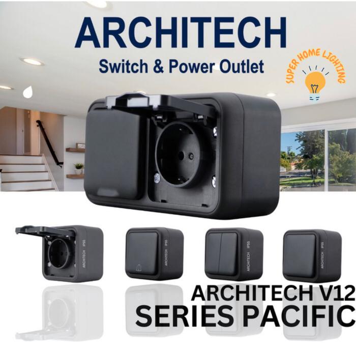 [SHL] Saklar Water Proof Architech/Saklar Outdoor/Stop Kontak V12 Black