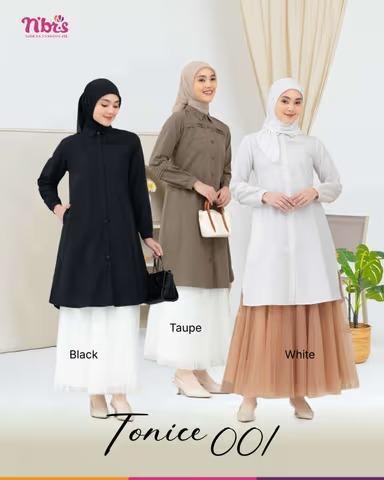 Nibras Tunik Tonice 001 Hitam Broken White Dan taupe Basic Karier