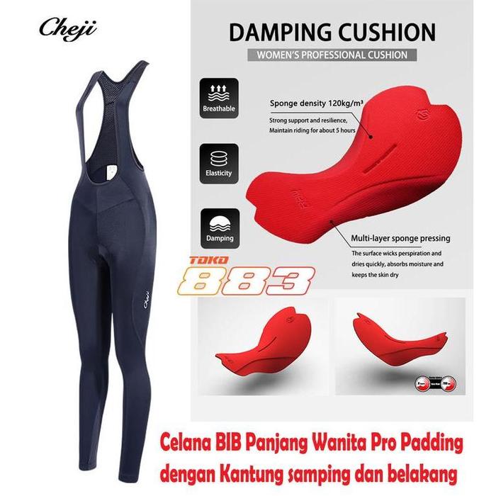 CHEJI Celana Sepeda BIB Panjang Wanita Kantong - Pro Padding Merah - Phillo Women Long Bib Pant - Hi
