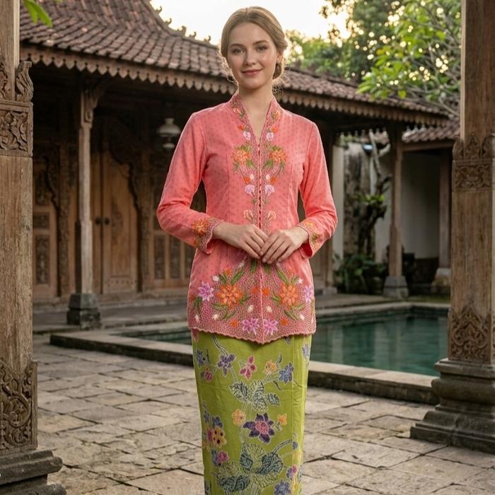 Kebaya Encim Bordir Sutra Kaca Kahiyang Full Furing Bordir Kain lengan panjang
