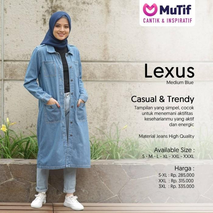 Baru Mutif Atasan Cardigan Tunik Lexus Medium Blue jeans premium