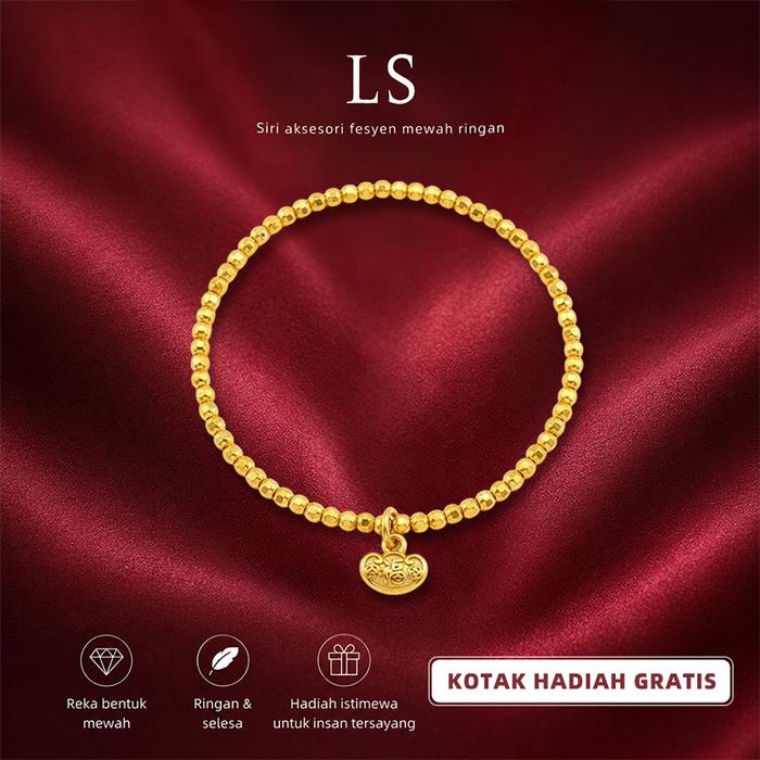 Gelang azimat bertuah dengan manik bertuah yang berkilauan, diperbuat daripada emas tiruan, hadiah h