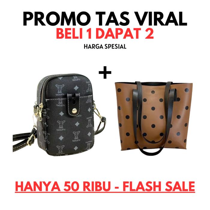 PTV - Mini Tas Selempang Pouch Muat Semua Jenis HP GRATIS Totebag Pengajian Ibu Emak Viral Motif Pol