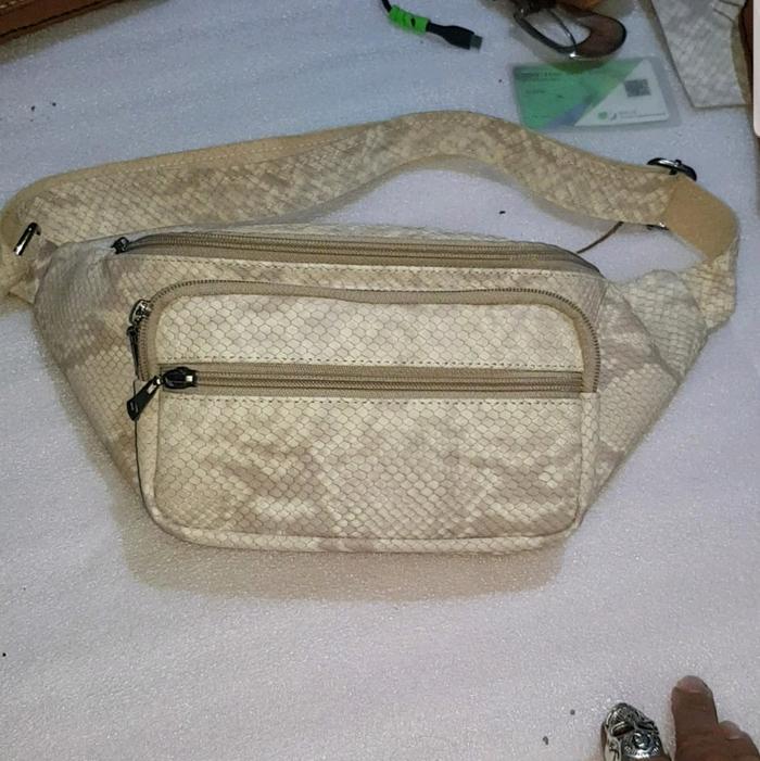 tas kulit pria waist bag  tas selempang 100% asli kulit full ular